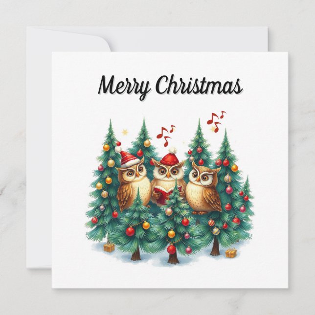 Cartes Pour Fêtes Annuelles Aquarelle rustique Pins d'hiver Carolage (Devant)