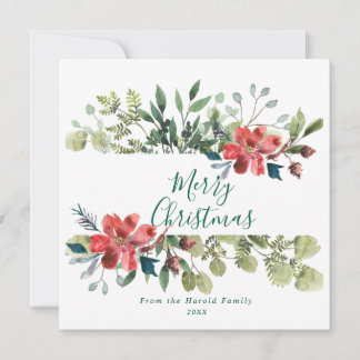 Cartes Pour Fêtes Annuelles Aquarelle rustique Végétation hivernale avec fleur