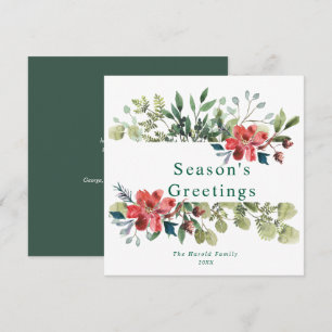 Cartes Pour Fêtes Annuelles Aquarelle rustique Végétation hivernale avec fleur