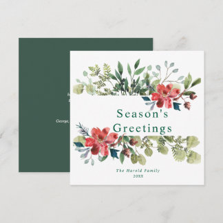 Cartes Pour Fêtes Annuelles Aquarelle rustique Végétation hivernale avec fleur