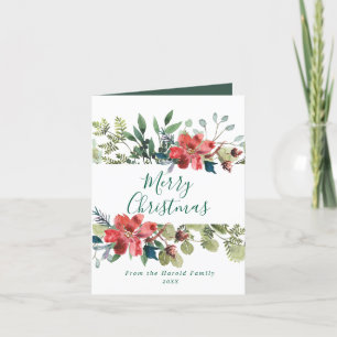Cartes Pour Fêtes Annuelles Aquarelle rustique Végétation hivernale avec fleur