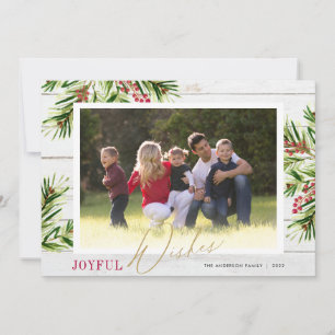 Cartes Pour Fêtes Annuelles Aquarelle rustique Verdure Photo Voeux Joyeux