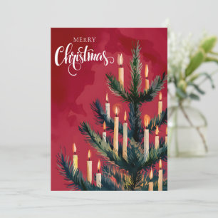 Cartes Pour Fêtes Annuelles Aquarelle sapin de Noël avec bougies vintage