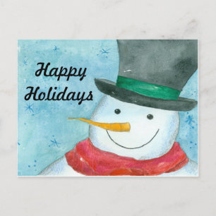 Cartes Pour Fêtes Annuelles Aquarelle Snowman Art Joyeuses vacances