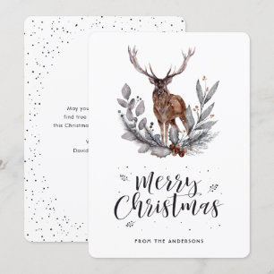 Cartes Pour Fêtes Annuelles Aquarelle Stag Neige Botanique Joyeux Noël