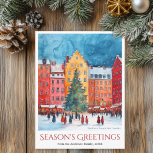 Cartes Pour Fêtes Annuelles Aquarelle Stockholm Gamla Stan Christmas Travel