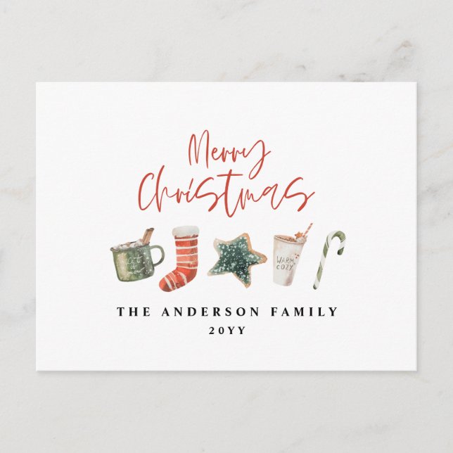 Cartes Pour Fêtes Annuelles Aquarelle sucre de canne de boissons de Noël (Devant)