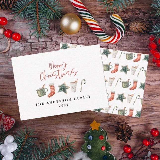 Cartes Pour Fêtes Annuelles Aquarelle sucre de canne de boissons de Noël (Créateur téléchargé)