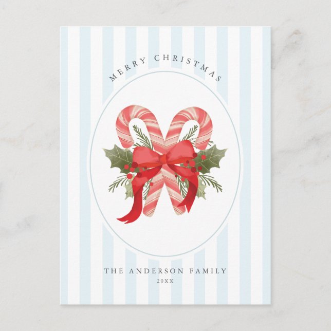 Cartes Pour Fêtes Annuelles Aquarelle Sucre de canne et arc Joyeux Noël (Devant)