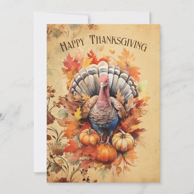 Cartes Pour Fêtes Annuelles Aquarelle Thankgiving Turkey (Devant)