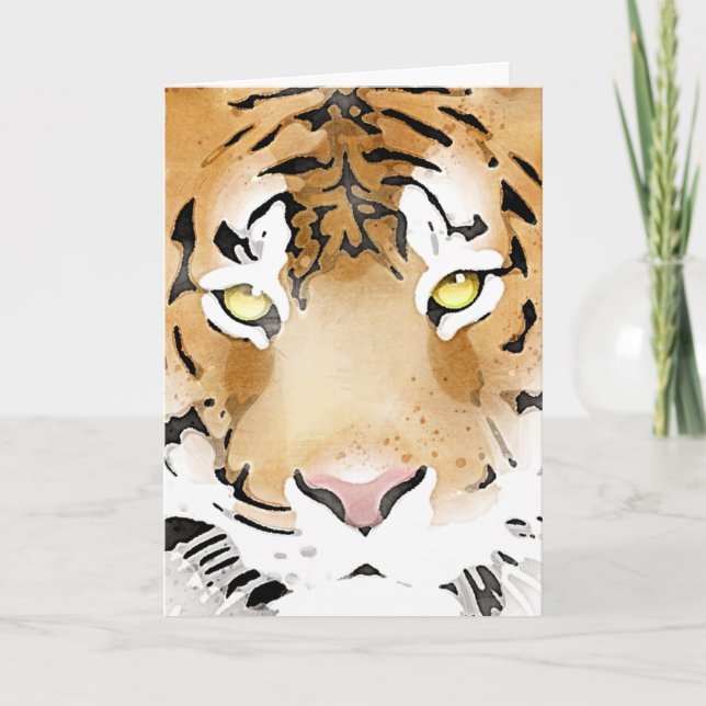 Cartes Pour Fêtes Annuelles Aquarelle Tiger Tête Animal (Devant)