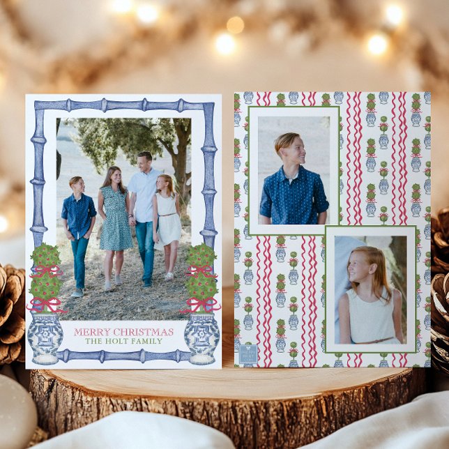 Cartes Pour Fêtes Annuelles Aquarelle Topiary Bamboo Photo (Créateur téléchargé)