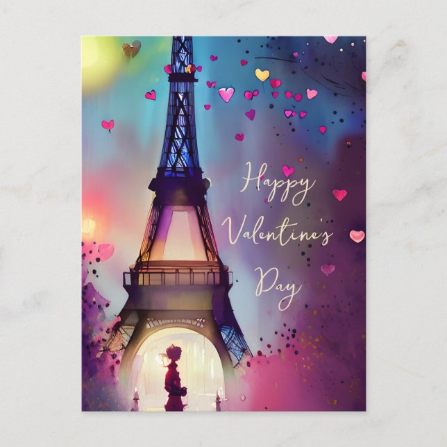 Cartes Pour Fêtes Annuelles Aquarelle Tour Eiffel Valentine (Devant)