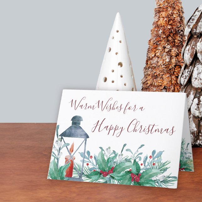 Cartes Pour Fêtes Annuelles Aquarelle traditionnelle Holly et Mistletoe replié (Holly Christmas Card. Buy professionally printed or as a printable digital download.)