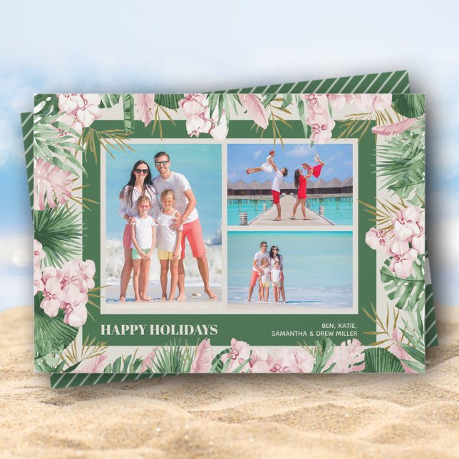 Cartes Pour Fêtes Annuelles Aquarelle Tropical Floral Photo de Noël (Créateur téléchargé)