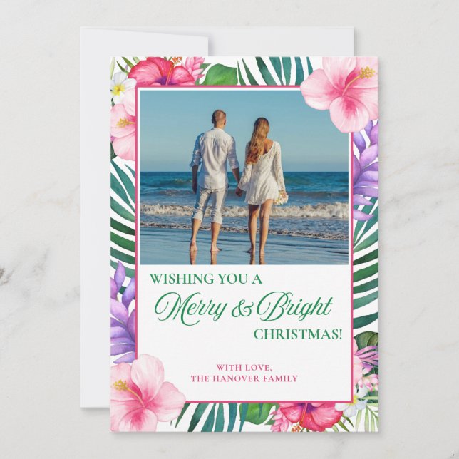 Cartes Pour Fêtes Annuelles Aquarelle tropicale Florale Photo Noël (Devant)