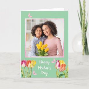 Cartes Pour Fêtes Annuelles Aquarelle Tulipes Papillons Photo Fête des mères