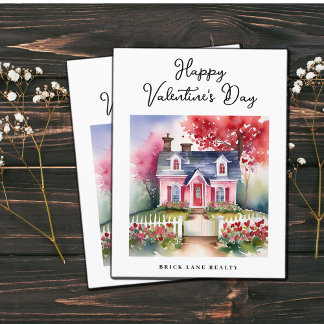 Cartes Pour Fêtes Annuelles Aquarelle Valentine's Day House Immobilier