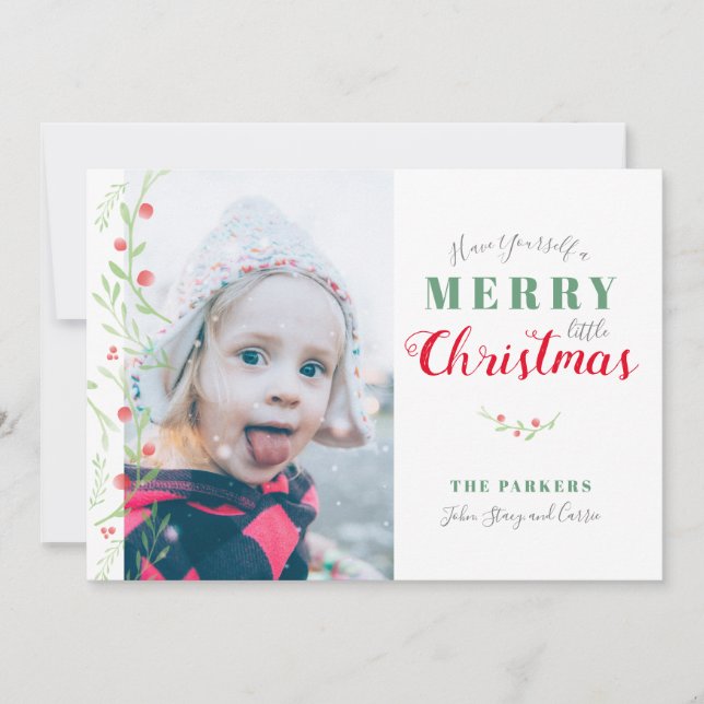 Cartes Pour Fêtes Annuelles Aquarelle Verdure Berries Joyeux Petit Noël (Devant)