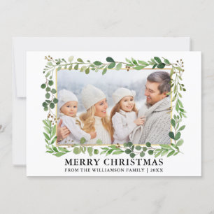 Cartes Pour Fêtes Annuelles Aquarelle Verdure Cadre Or Photo Noël