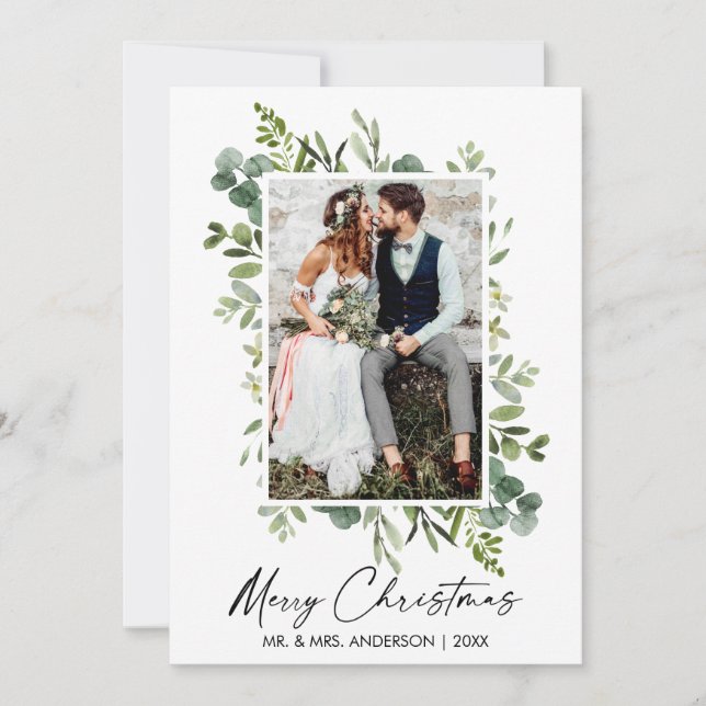 Cartes Pour Fêtes Annuelles Aquarelle Verdure Calligraphie Mariage de script d (Devant)