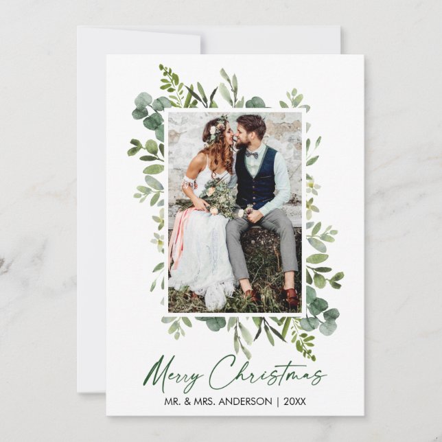Cartes Pour Fêtes Annuelles Aquarelle Verdure calligraphie Mariage d'encre ver (Devant)