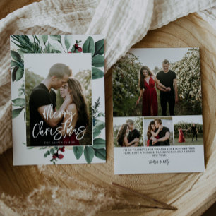 Cartes Pour Fêtes Annuelles Aquarelle Vert Berries rouges Photo