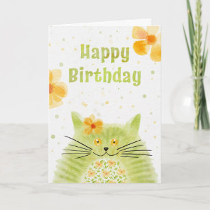 Cartes Pour Fêtes Annuelles Aquarelle verte aux fleurs orange Anniversaire