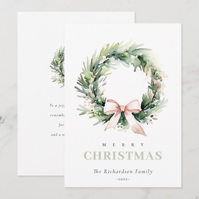 Cartes Pour Fêtes Annuelles Aquarelle verte souple de Noël (Devant / Derrière)