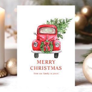 Cartes Pour Fêtes Annuelles Aquarelle Vintage Camion rouge Arbre de Noël