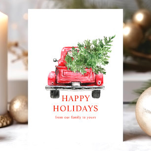 Cartes Pour Fêtes Annuelles Aquarelle Vintage Camion Rouge Arbre de Noël Joyeu
