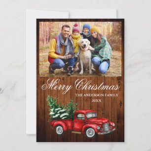 Cartes Pour Fêtes Annuelles Aquarelle Vintage Camion rouge photo Bois Noël