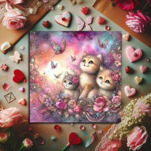 Cartes Pour Fêtes Annuelles Aquarelle violet rose blanc chatons Valentine