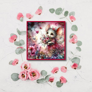 Cartes Pour Fêtes Annuelles Aquarelle Whimsical Coeurs Valentine Mouse