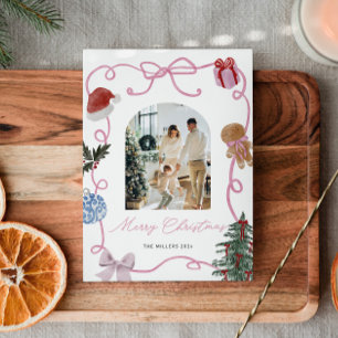 Cartes Pour Fêtes Annuelles Aquarelle Whimsical Famille Photo Noël