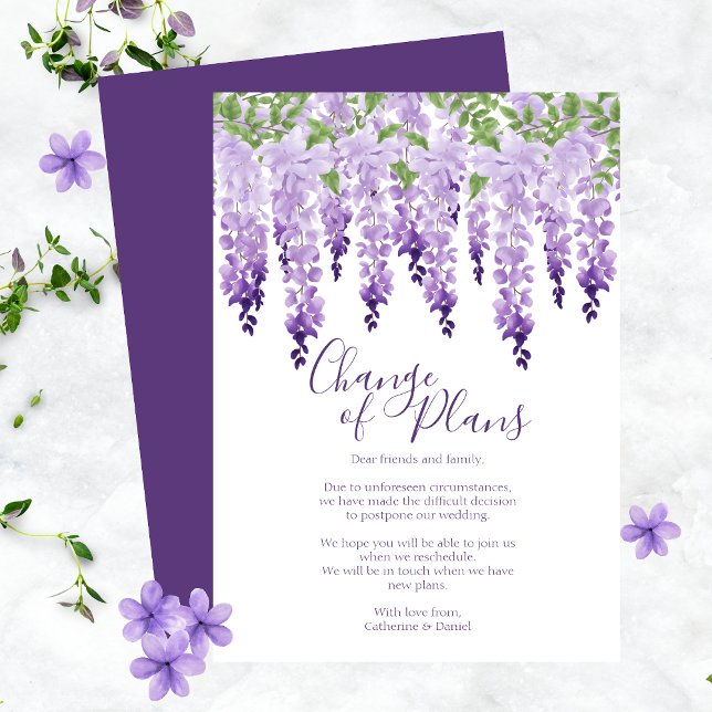 Cartes Pour Fêtes Annuelles Aquarelle Wisteria Changement De Plans Report (Créateur téléchargé)