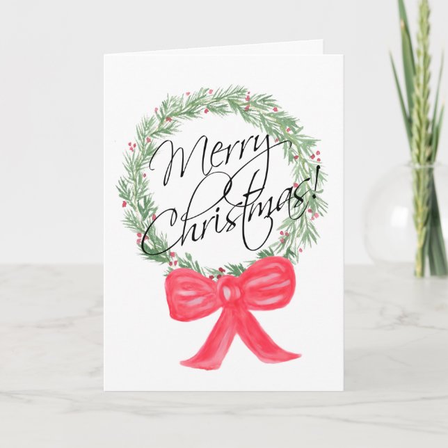 Cartes Pour Fêtes Annuelles Aquarelle Wreath Joyeux Noël Photo à l'intérieur (Devant)