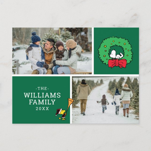 Cartes Pour Fêtes Annuelles Arachides Noël Snoopy Wreath Family Photo (Devant)