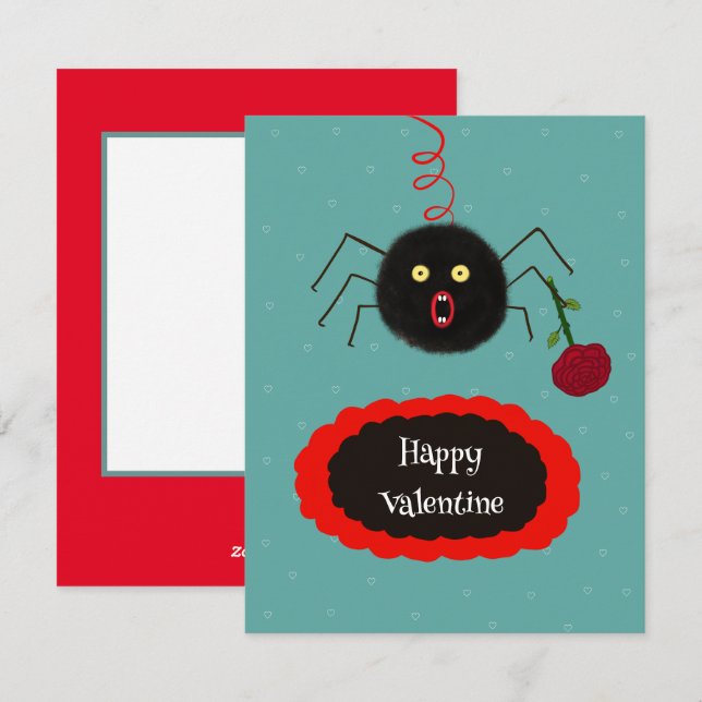 Cartes Pour Fêtes Annuelles Araignée avec rose (Devant / Derrière)