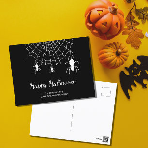Cartes Pour Fêtes Annuelles Araignées gothiques Simple Noir Blanc Joyeux Hallo