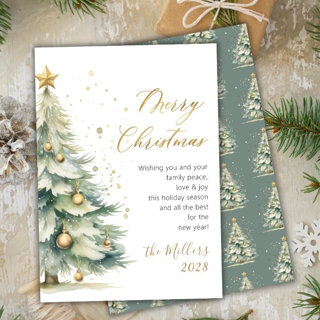 Cartes Pour Fêtes Annuelles Arborescence de Noël Gold Script moderne (Créateur téléchargé)
