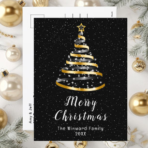 Cartes Pour Fêtes Annuelles Arbre à ruban noir or Joyeux Noël