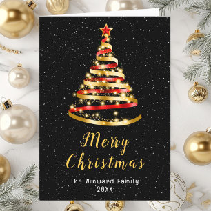 Cartes Pour Fêtes Annuelles Arbre à ruban rouge et or Joyeux Noël