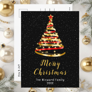 Cartes Pour Fêtes Annuelles Arbre à ruban rouge et or Joyeux Noël