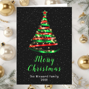 Cartes Pour Fêtes Annuelles Arbre à ruban rouge et vert Joyeux Noël