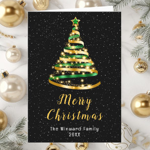 Cartes Pour Fêtes Annuelles Arbre à ruban vert et or Joyeux Noël