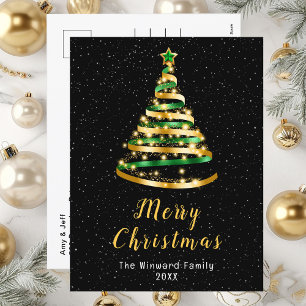 Cartes Pour Fêtes Annuelles Arbre à ruban vert et or Joyeux Noël