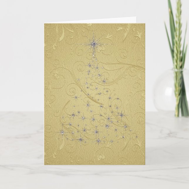 Cartes Pour Fêtes Annuelles Arbre argenté or élégant (Devant)