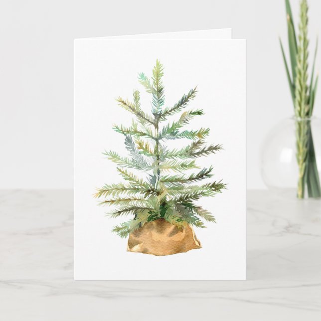 Cartes Pour Fêtes Annuelles Arbre d'aquarelle de Noël rustique dans le sac Bur (Devant)