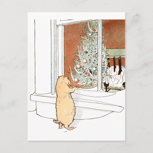 Cartes Pour Fêtes Annuelles Arbre de chien et de Noël de prairie (Devant)
